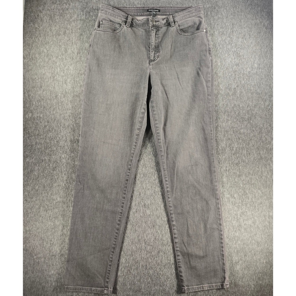 Eileen Fisher Jeans Womens Size 10 Gray Organic Cotton Stretch Slim Straight Leg